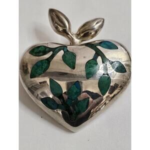 Rare Cesar Palma 950 Peru Sterling Brooch Pin Apple Green Vines Very Nice